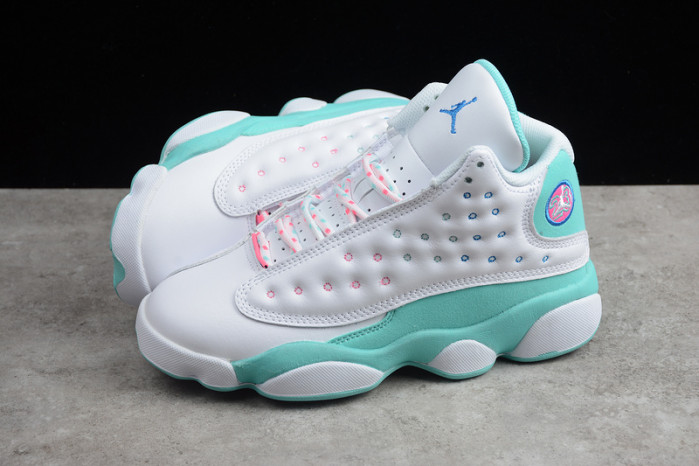 jordan 13 retro white soar green pink (gs) 439358-100